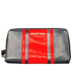 Michael Kors Navy and Red Retro racer stripe Pebbled leather zip wallet